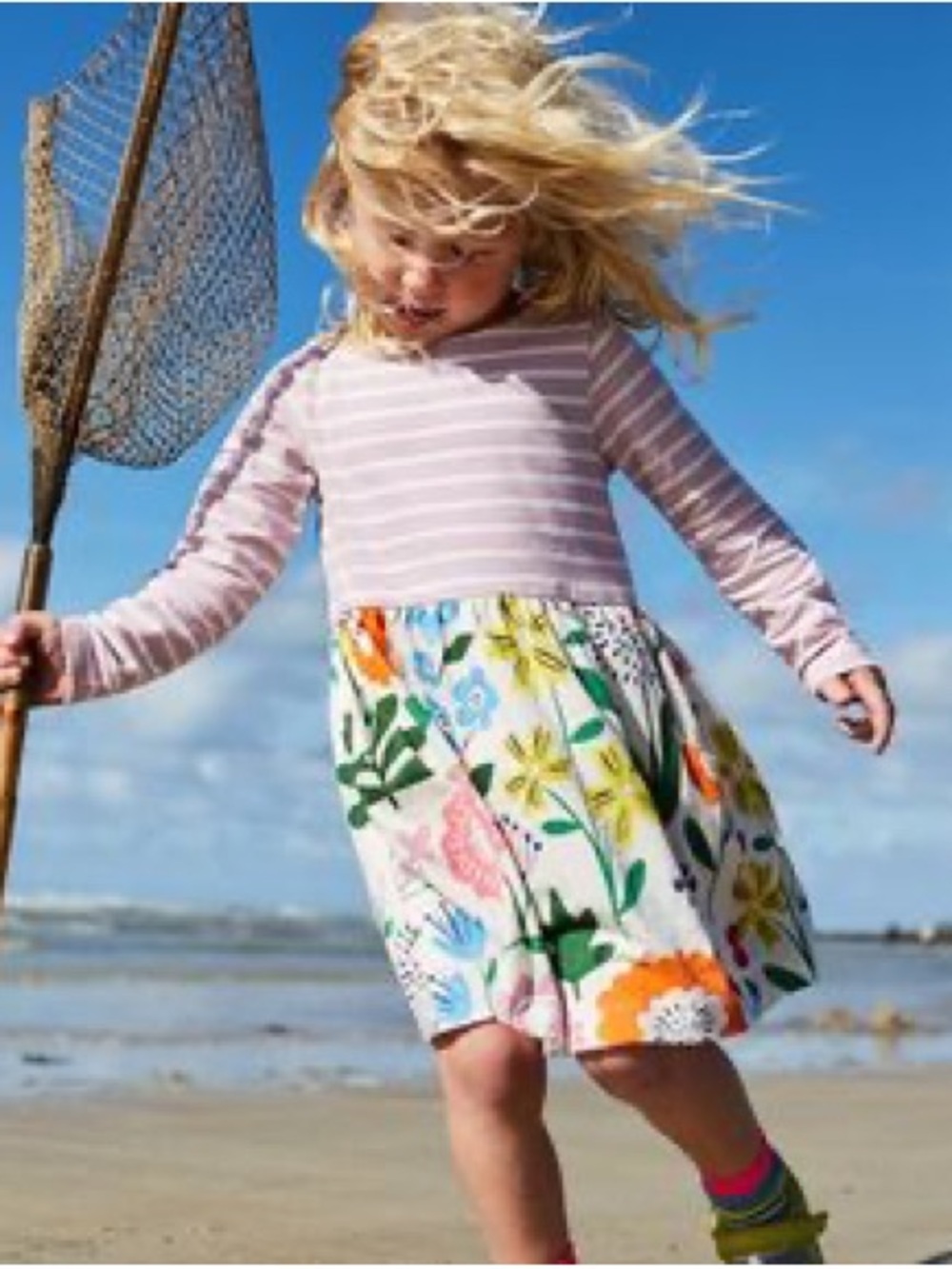 Mini Boden Floral and Striped Jersey Dress